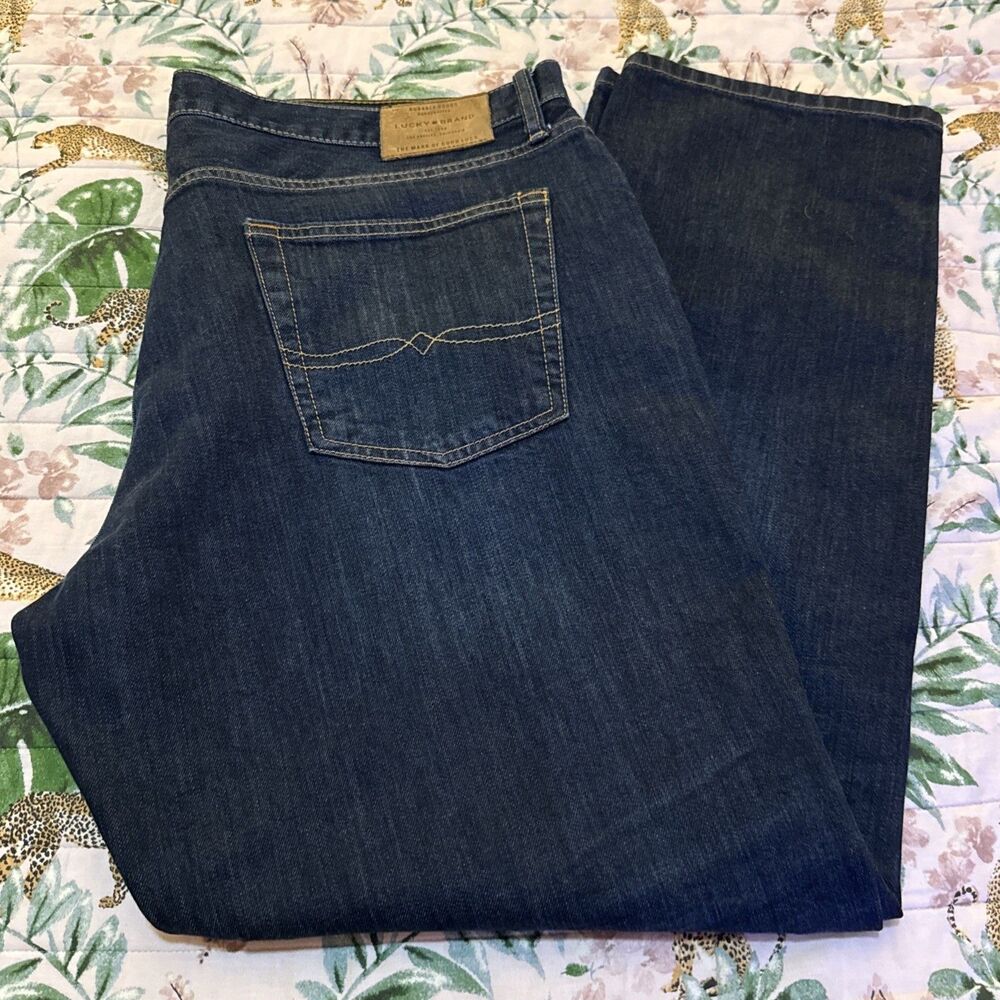 Lucky Brand 221 Straight Jeans Mens 42x32 Blue Dark Wash Stretch Denim Pants